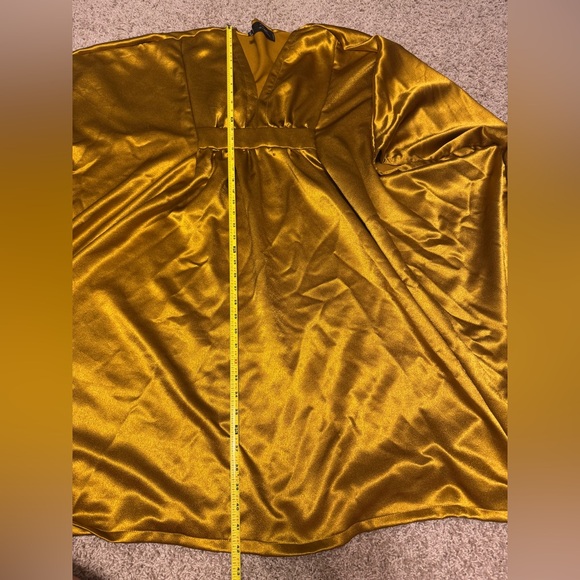 Lauren of Palm Springs Custom Gold Crinkled Satin Caftan Dress Kaftan S/M - Picture 9 of 13